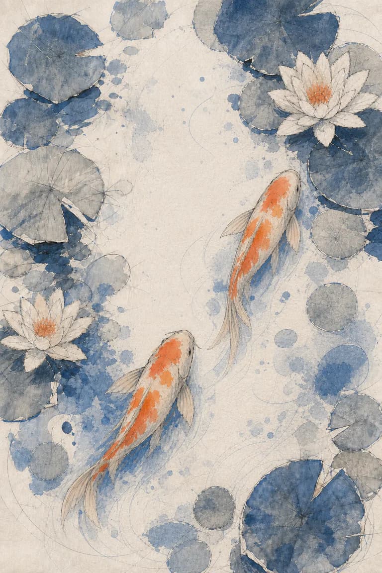 The koi repositioned into a stronger diagonal movement through the pond